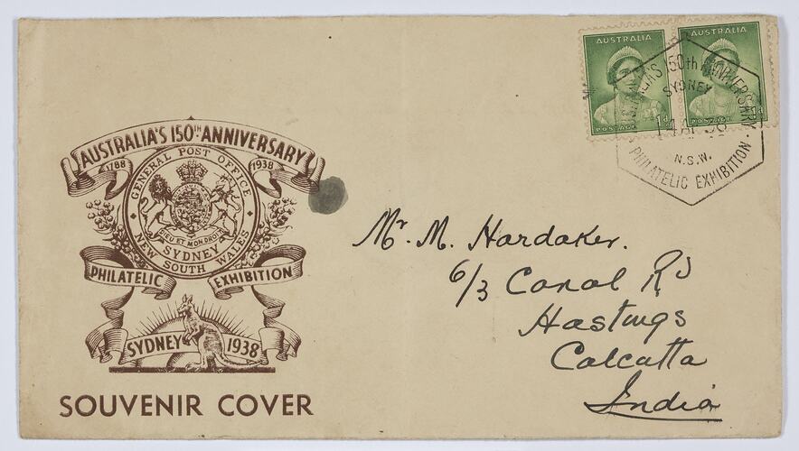 Souvenir Cover - Australia's 150th Anniversary Philatelic Exhibition, 1 Penny, Sydney, Australia, 1938