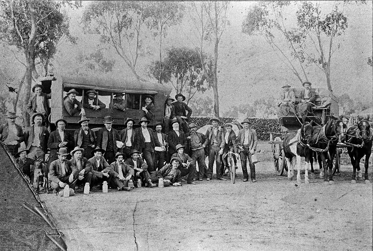 Charabanc taking miners from Maryborough to Neighbouring Mines, Maryborough, Victoria, circa 1895