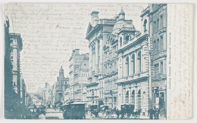 Postcard - Collins Street, Melbourne, To J. B. Scott from Marion Flinn, Melbourne, 1 Jun 1904