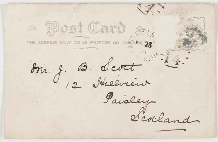 Postcard - St. Kilda Road, Melbourne, To J. B. Scott from Marion Flinn, Melbourne, 23 Nov 1904
