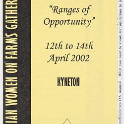 Registration Form - Women on Farms Gathering, Macedon Ranges (Kyneton), 2002