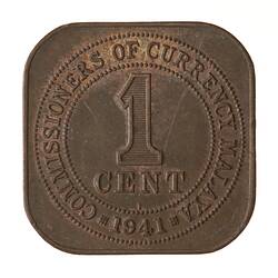 Coin - 1 Cent, Malaya, 1941