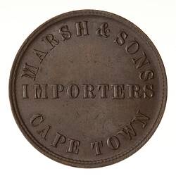 Trade Token - 1/2 Penny, Marsh & Sons, Cape Town, South Africa, circa 1860-1870