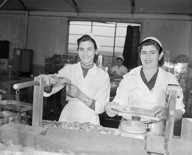Swallow & Ariell Ltd, Staff Portrait of Two Women Packing Biscuits, Biscuit Manufactory, Port Melbourne, Victoria, 1958