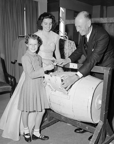 Red Cross, Girl Drawing a Raffle, 'Rene Rose Doll Raffle', Victoria, May 1954