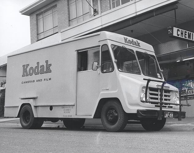Photograph - Kodak Australasia Pty Ltd, Kodak Delivery Van Parked Outside Chemist, Melbourne, circa 1965