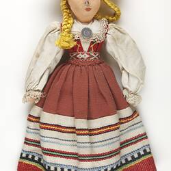 National Doll - Estonian Female with Woven Brown Skirt, Displaced Persons' Camp Craft, Germany, circa 1945-1951
