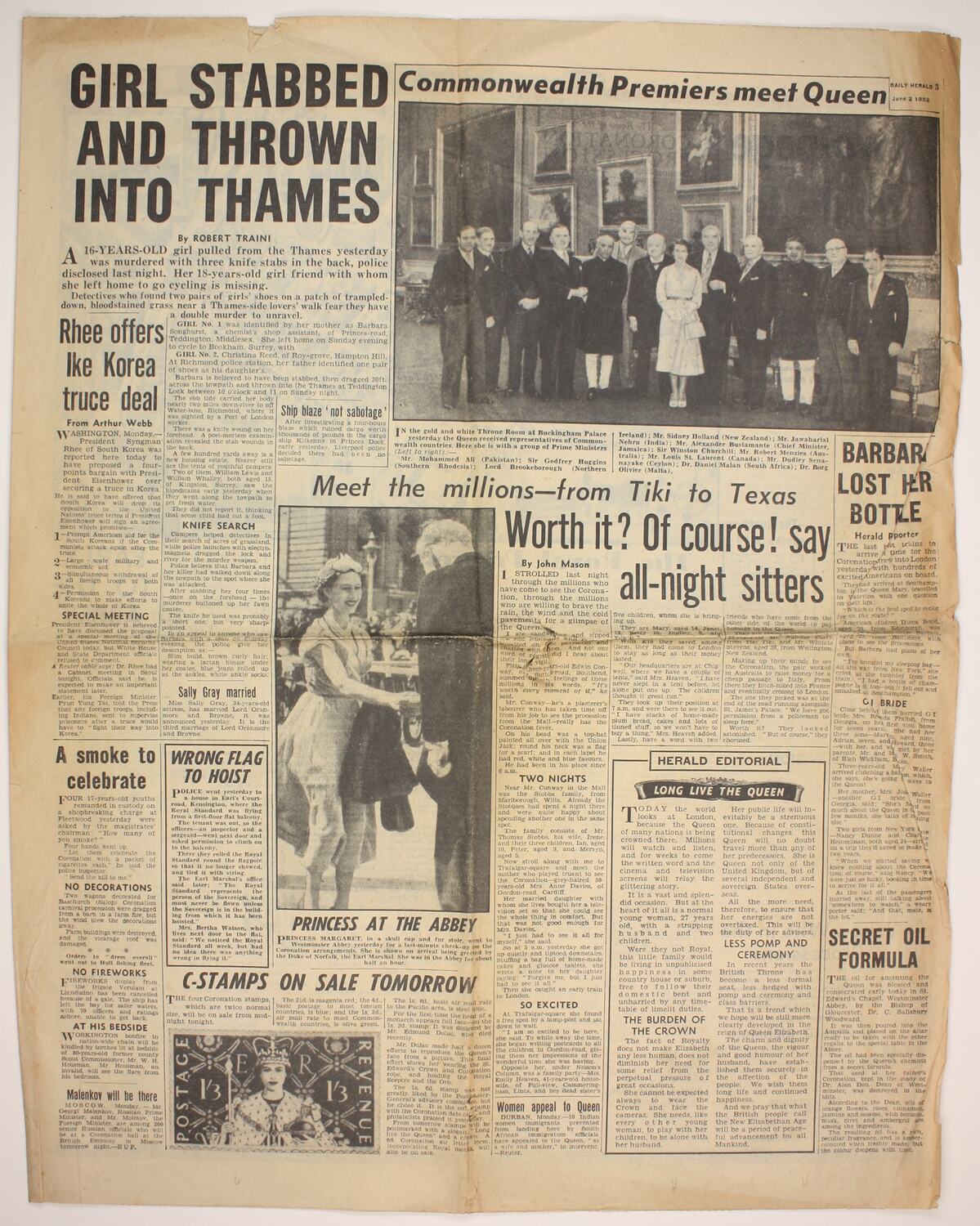 Newspaper 'Daily Herald', England, 2 Jun 1953