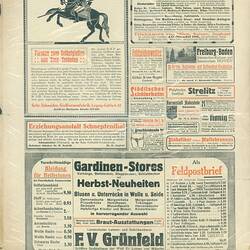 Back page of newspaper with advertisements.