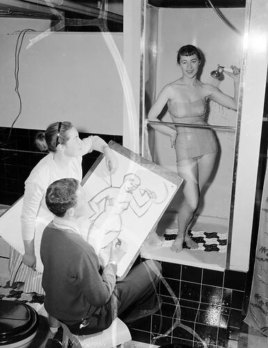 J McEwan & Co Pty Ltd, Female Model in Shower, Melbourne, Victoria, Sep 1957
