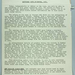 Information Sheet - P&O SS Stratheden, 'Today's Events', In Bombay, 25 Nov 1961