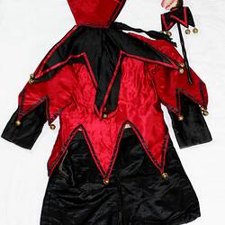 Black and red child's jester costume.