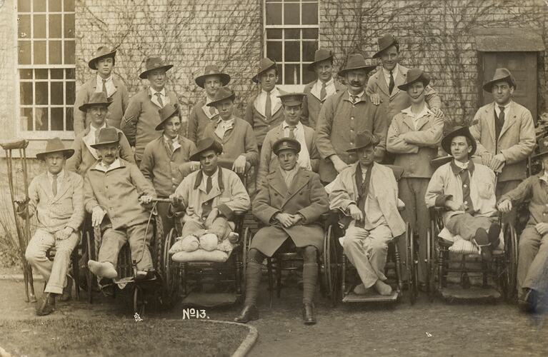 Group of Wounded Soldiers, Epsom Hospital, Surrey, England, World War I, 1917