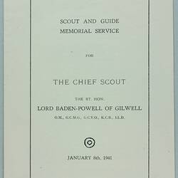Program - Scout & Guide Memorial Service, Lord Baden-Powell,  England, 8 Jan 1941