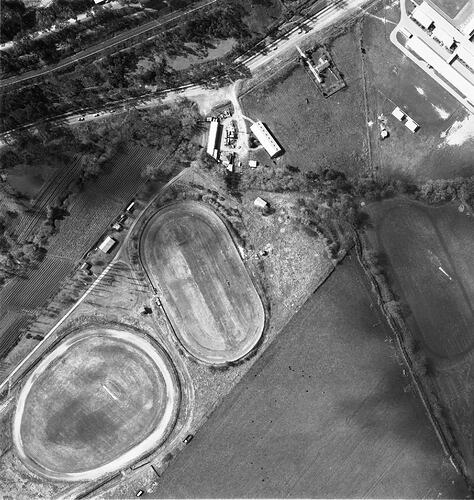 Negative - Aerial View of Brenock Park Race Track, Ferntree Gully, Victoria, 1961