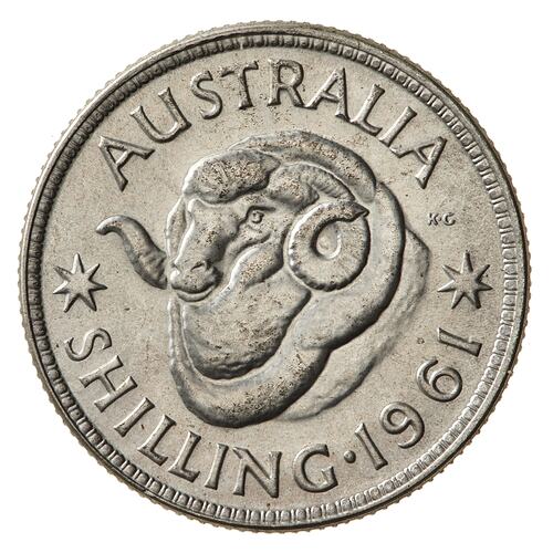 Proof Coin - 1 Shilling, Australia, 1961, photographed by Museums Victoria
