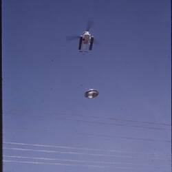 Slide - Helicopter Carries Lid from Kodak Factory Chimney, Kodak Australasia Pty Ltd, Coburg, circa 1974