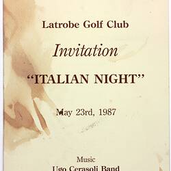 Menu - Latrobe Golf Club 'Italian Night', 23 May 1987