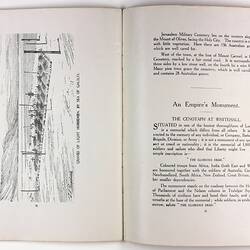 Open book page with illustration of multiple graves on right page and printed text on left page.