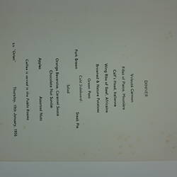 Menu - Dinner, 'Point to Point', R.M.S. Orion, 19 Jan 1956