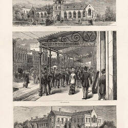 Newspaper Illustration - National Museum, The Exchange & The University College, Melbourne Illustrated Newspaper, 6 Nov 1880