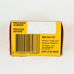 Back of film box, showing date stamp.