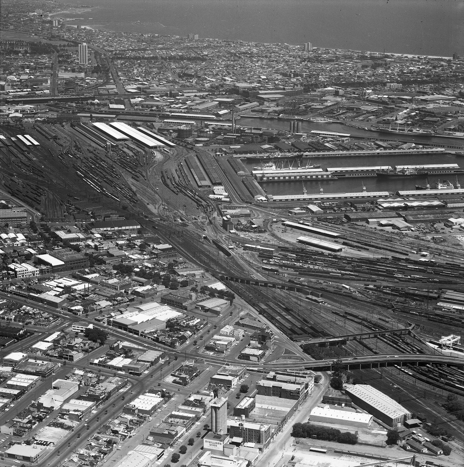 Negative Aerial View Of Spencer Street Railway Yard Melbourne Circa