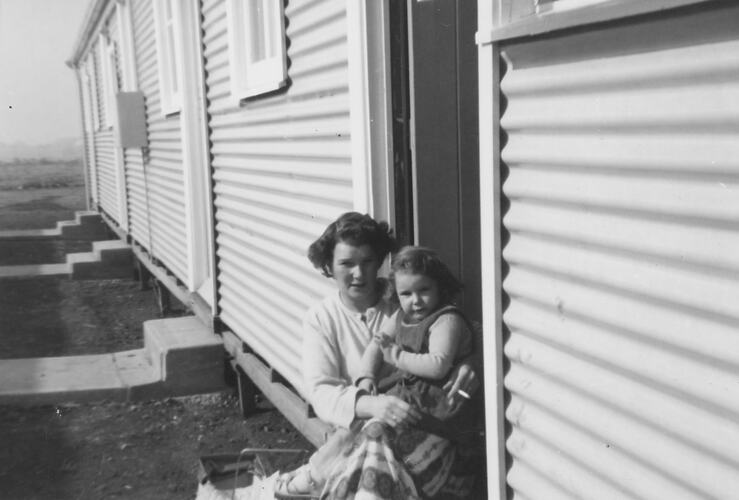 Sylvia & Shirley Forbes On Steps of Their House, Broadmeadows Migrant Hostel, Melbourne, 1961