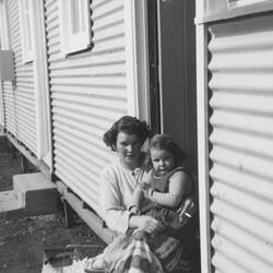 Digital Photograph - Sylvia & Shirley Forbes On Steps of Their House, Broadmeadows Migrant Hostel, Melbourne,1961