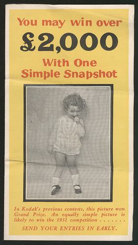Leaflet with text and photograph of child.