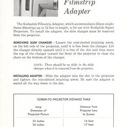 Printed text and close-up photograph of filmstrip adaptor.