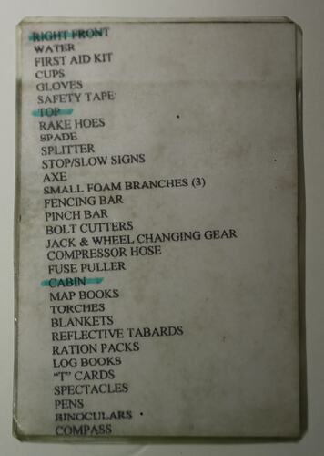 Tanker Checklist, Used by CFA Volunteer, Flowerdale, circa 2009