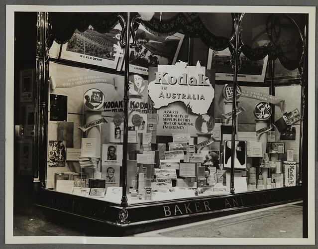Shopfront display presenting history of Kodak in Australia.