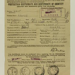 Certificate - 'Protection Certificate & Certificate of Identity', Sergeant George West, British Army, 17 Jan 1919