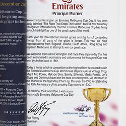 Racing Programme - VRC, Emirates Melbourne Cup, Flemington, 01 Nov 2005