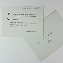 Invitation & Envelope - Cocktails with Ship Captain, R.M.S. Orion, 10 Jan 1956