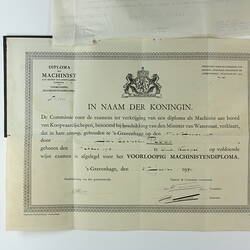 Diploma - Provisional Merchant Marine Engineer, The Hague, Netherlands, 21 Jun 1934