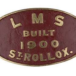 Locomotive Builders Plate - London, Midland & Scottish Railway, St. Rollox Works, Glasgow, Scotland, 1900