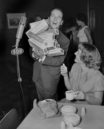 Philip Morris Ltd, Man with Cigarette Cartons, Moorabbin, Victoria, Feb 1959