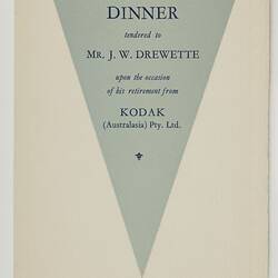 Programme - Kodak Australasia Pty Ltd, Mr J.W. Drewette Retirement Dinner, Sydney, 30 Oct 1956