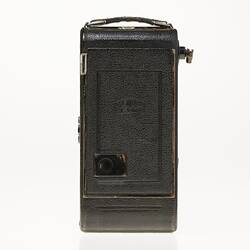 Back view of black camera.