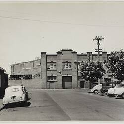 Photograph - Kodak Australasia Pty Ltd, Street View of Factory Entrance with Parked Cars, Burnley, Victoria, circa 1950s