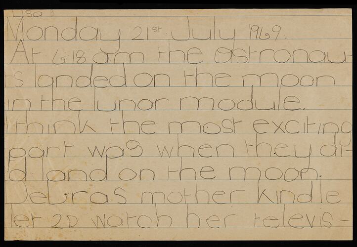Student Work - Moon Landing, Lisa B, Altona Primary School, 21 Jul 1969