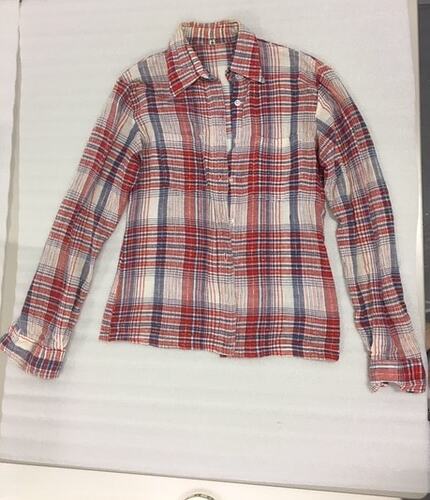 Shirt - Red & Blue Checked With Gold Thread, Sylvia Motherwell, circa 1970s