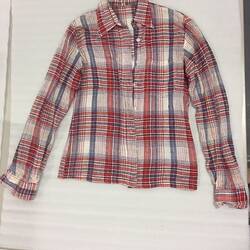 Shirt - Red & Blue Checked With Gold Thread, Sylvia Motherwell, circa 1970s