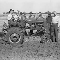 Negative - International Harvester, Hamilton Group with Farmall A Tractor, 1940