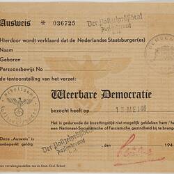 Card -  Resilient Democracy Declaration, Rotterdam, The Netherlands, 13 May 1946