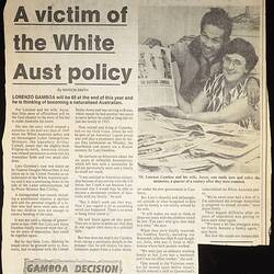 Newsclipping - 'A Victim Of The White Australia Policy', 23 Apr 1983