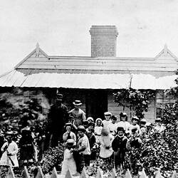 Negative - Children & Adults in Front of House, Ballarat, Victoria, circa 1865