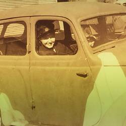 Slide - Jessie Haughton Driving Staff Car, Exhibition Building, Royal Australian Air Force, World War II, 1942-1943